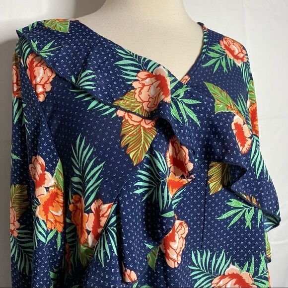 Hope Horizon Womens Tropical Blouse Size S Floral Long Sleeve Ruffle - Picture 2 of 7